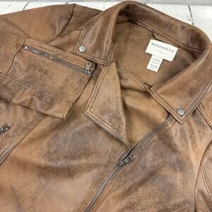 Marrakech Moto Jacket Women's XXL Brown Asymmetrical Zip Up Mock Neck